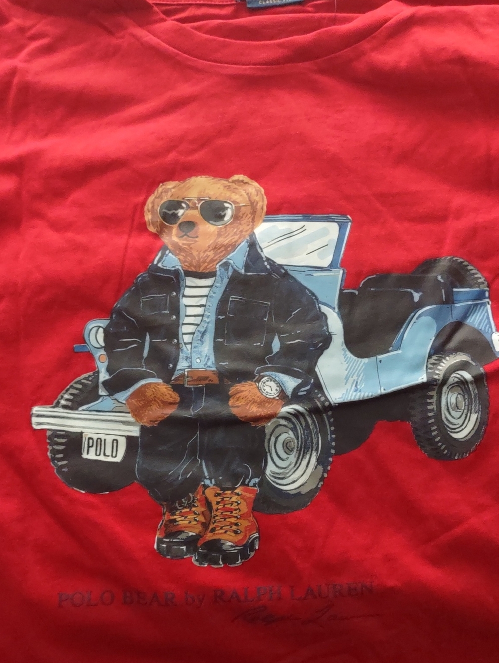 Ralph Lauren Red Polo Bear Graphic Tee with Blue Car